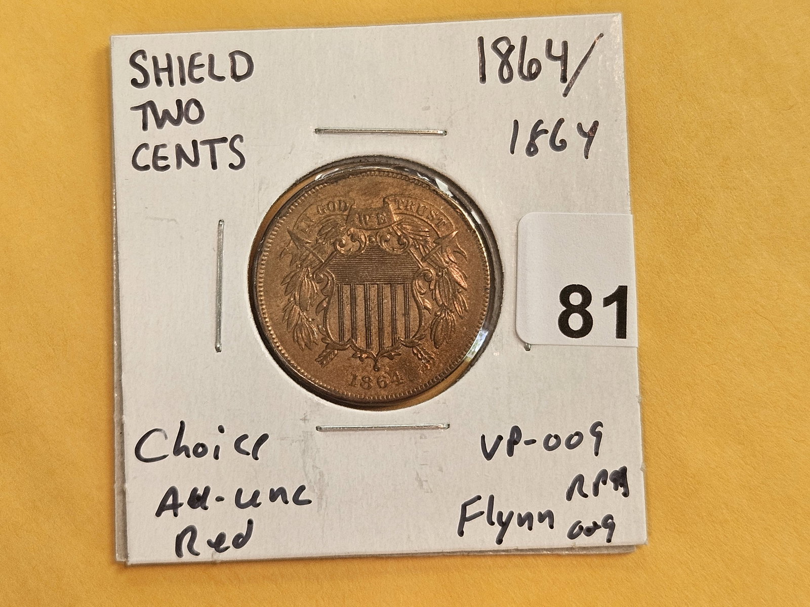 Variety! 1864/1864 Two Cent piece in RED AU-UNC condition - 2