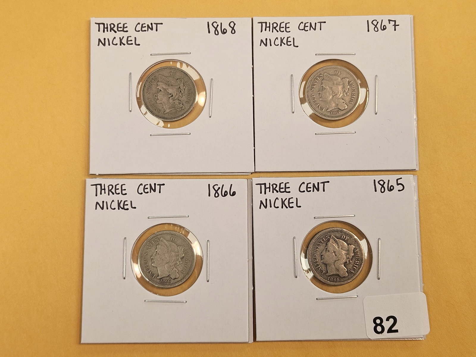 Four mixed 3-Cent Nickels - 2