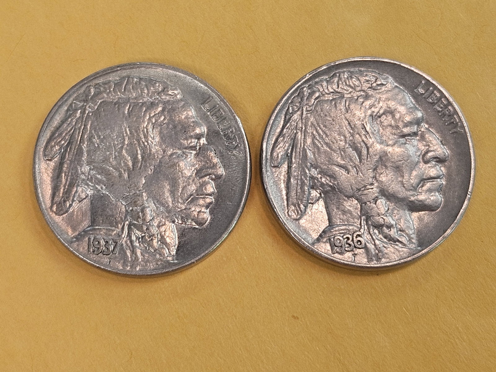 Two Choice Brilliant Uncirculated Buffalo Nickels: 1936 and 1937