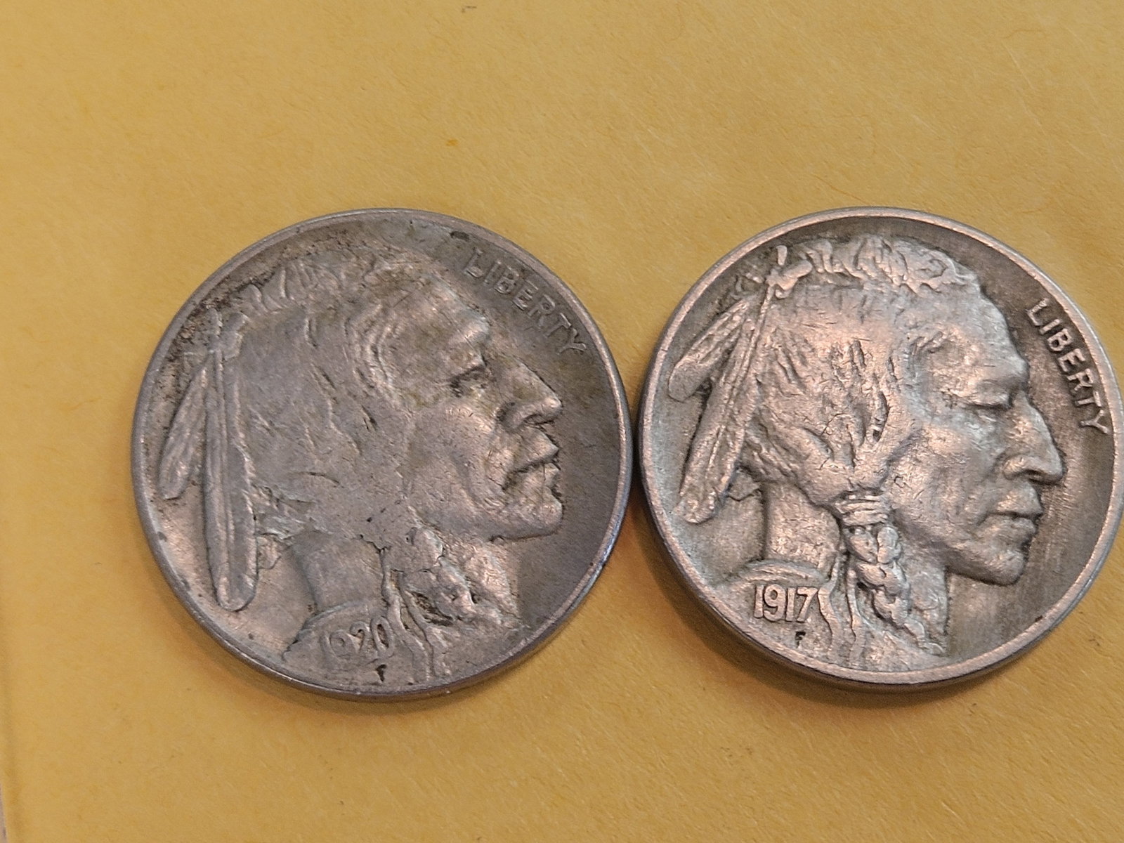 1917 and 1920 Buffalo Nickels: Both in Extra Fine
