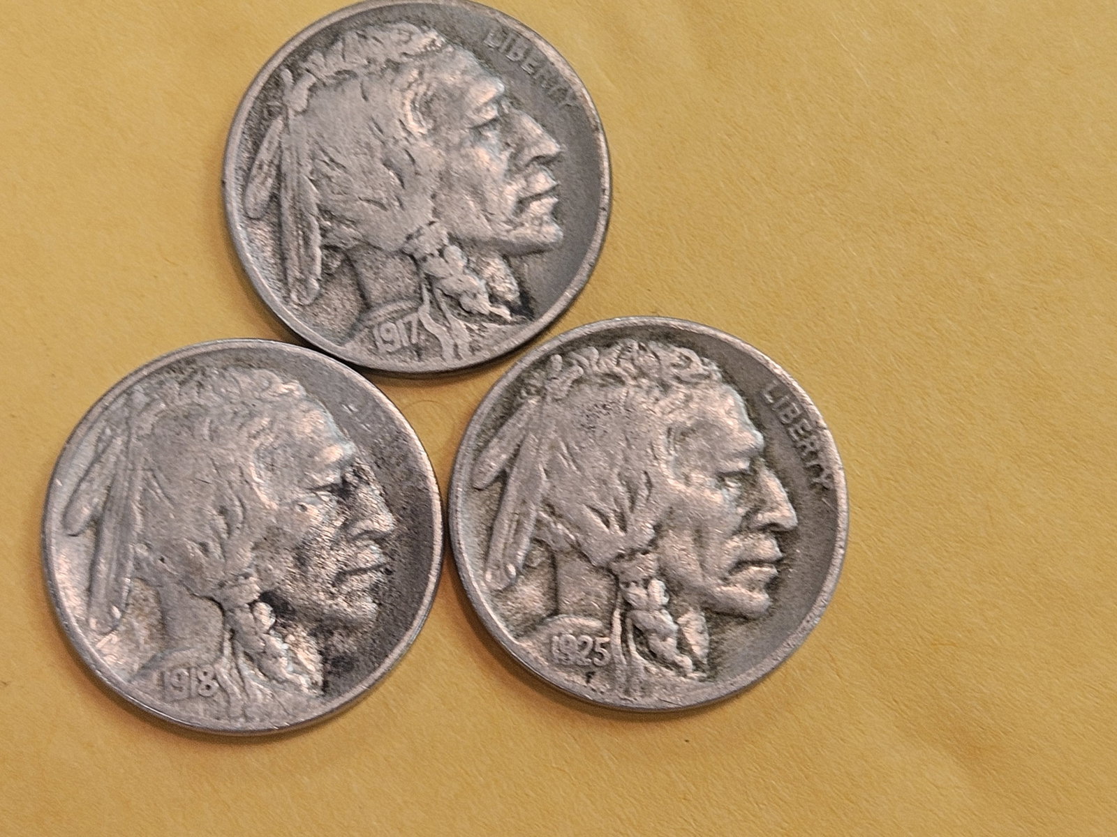 Three Better Date Buffalo Nickels in Fine: 1917-D, 1918-S and 1925-D