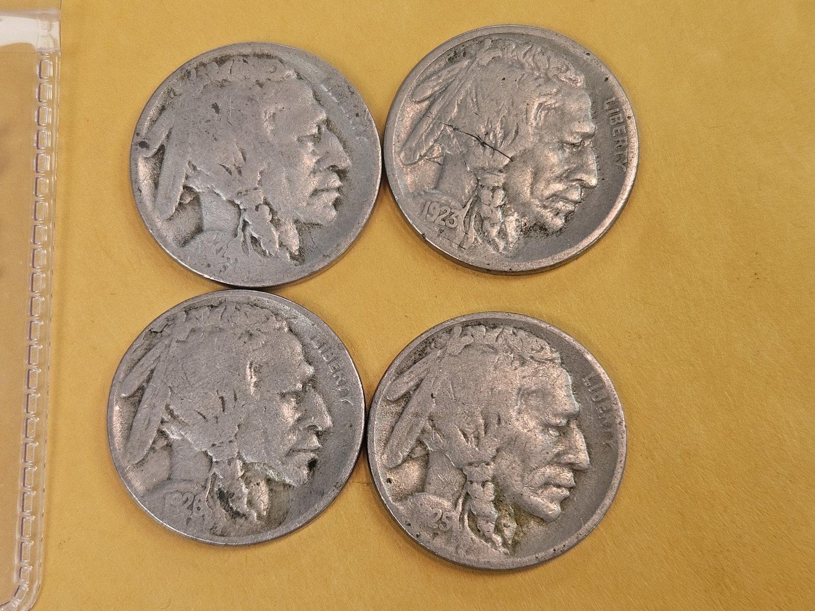 Four San Francisco-Minted Buffalo Nickels in Good to Very Good: 1923-S, 24-S, 25-S and 1926-S