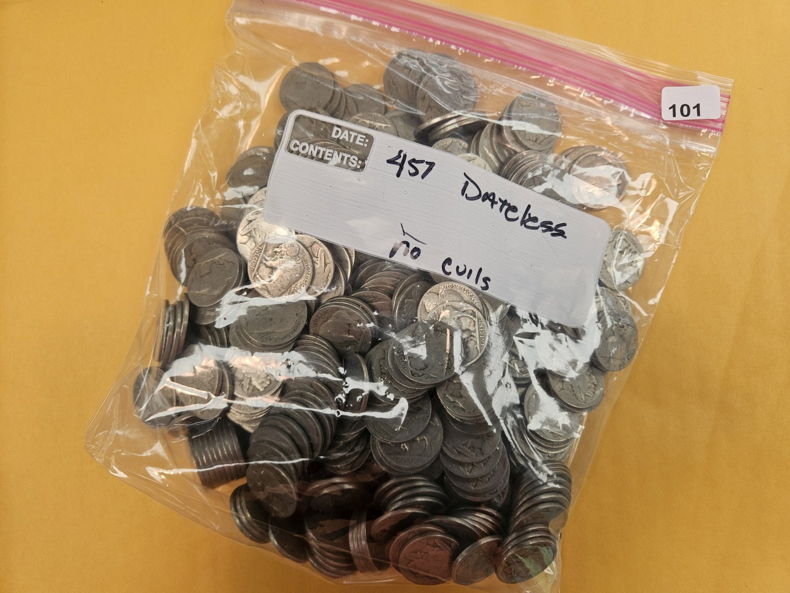 FOUR HUNDRED FIFTY-SEVEN Buffalo Nickels: From dealer. Dateless. No culls