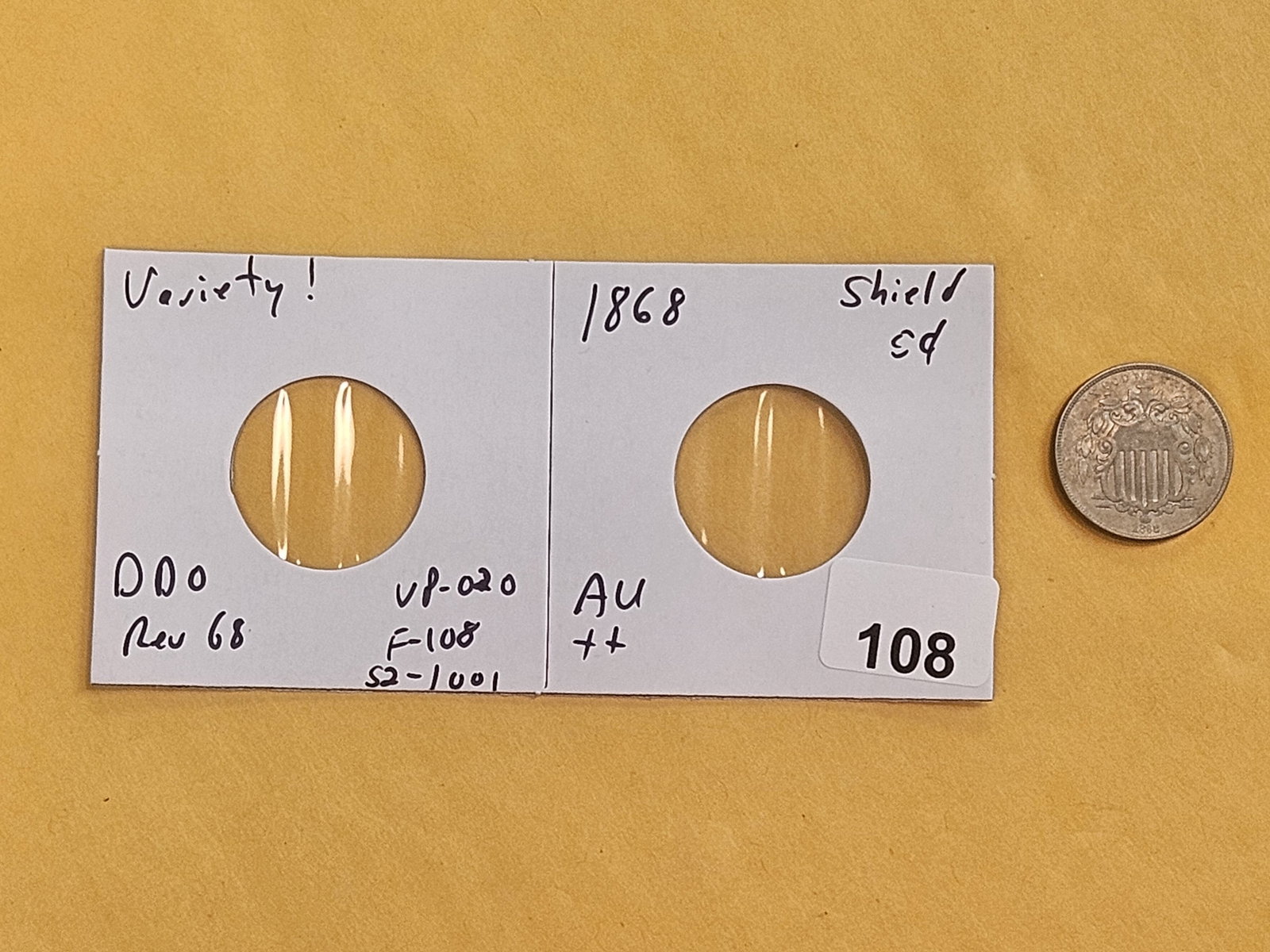 VARIETY! 1868 DDO Shield Nickel in About Uncirculated PLUS PLUS! - 2