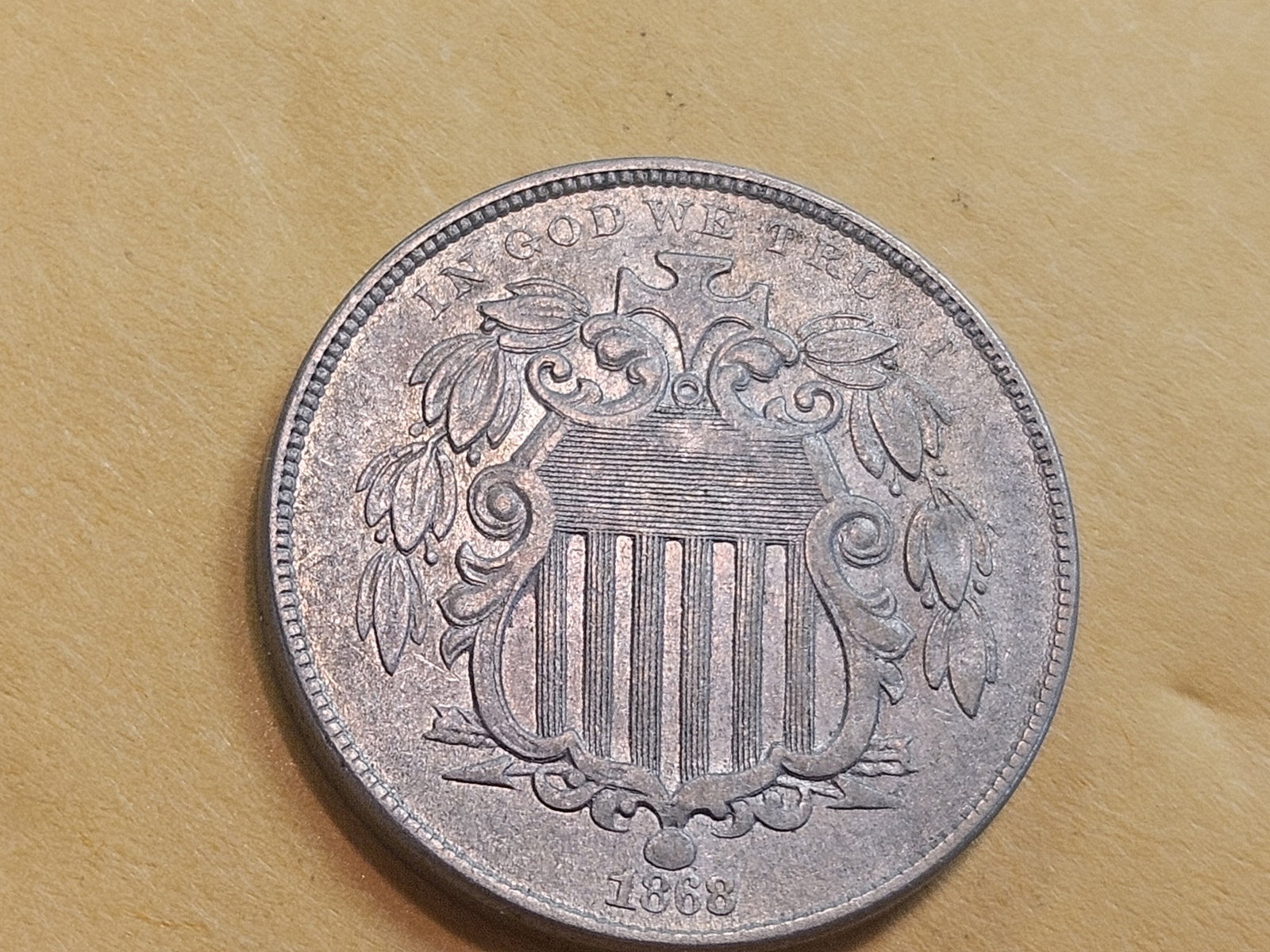 VARIETY! 1868 DDO Shield Nickel in About Uncirculated PLUS PLUS! - 5
