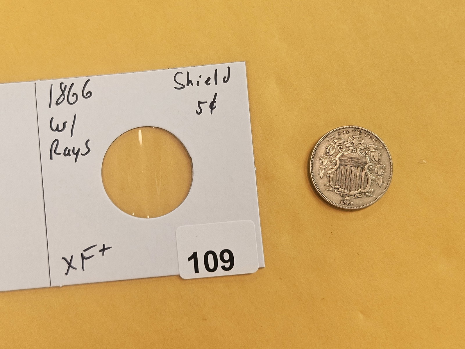 VARIETY! 1866 Shield Nickel with Rays in Extra Fine plus - 2
