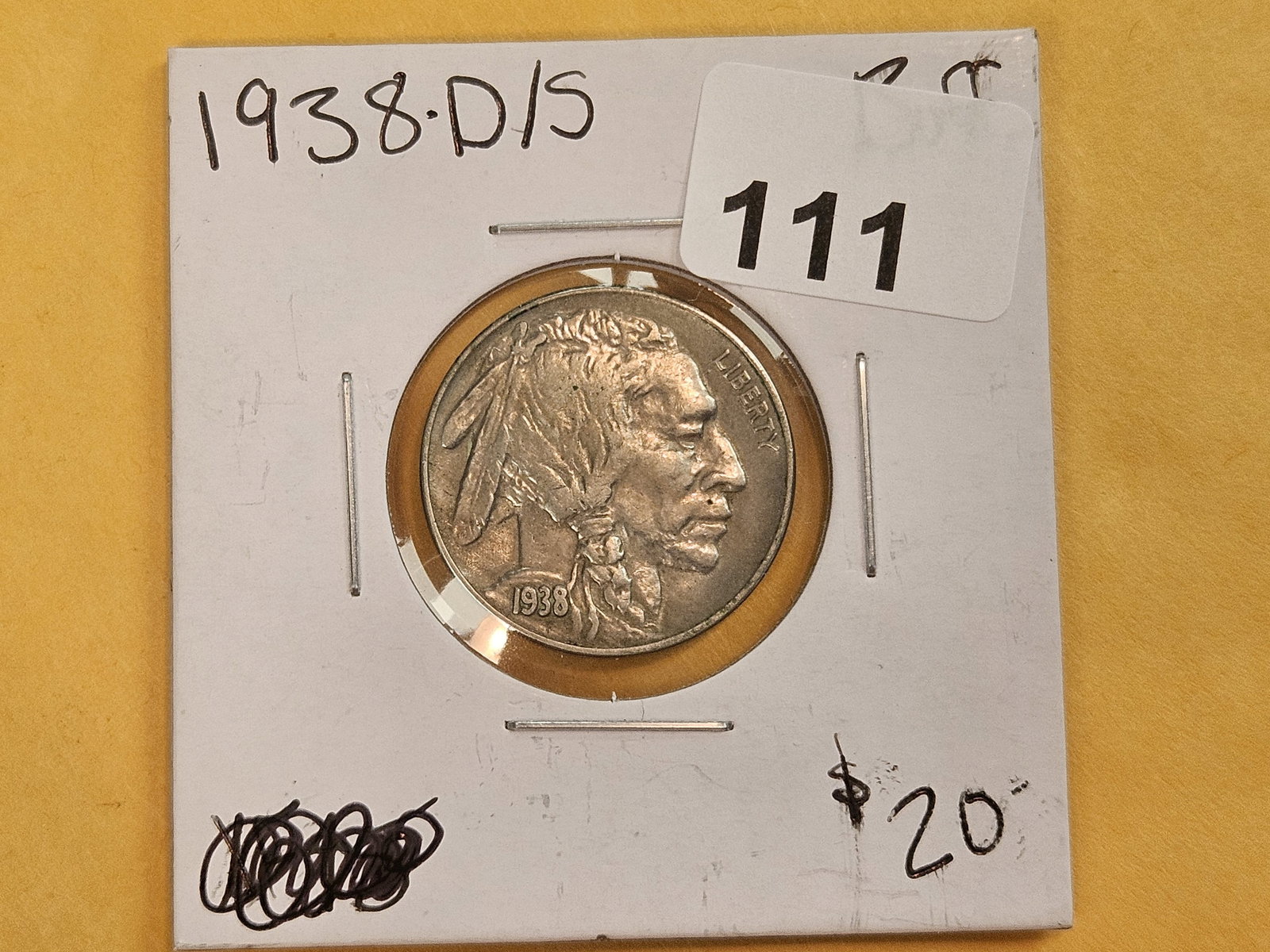 Variety! 1938-D/S Buffalo Nickel in About Uncirculated - 2