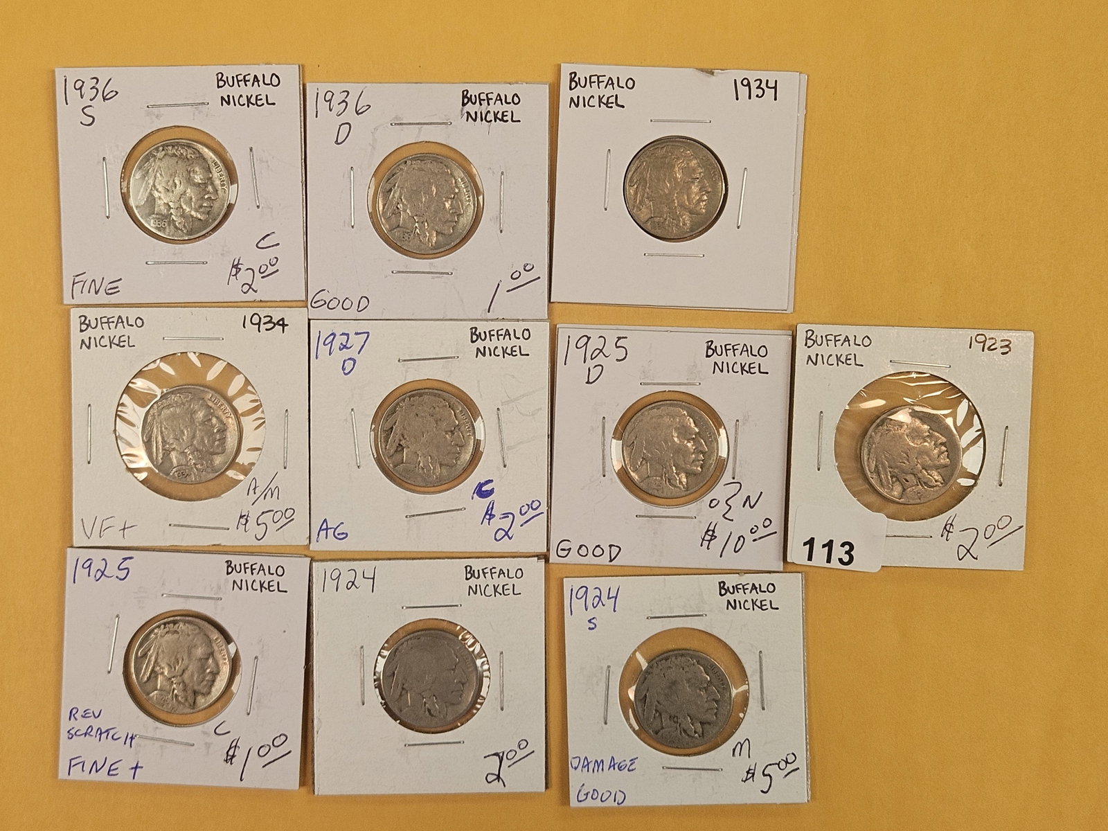 Ten mixed Buffalo Nickels: Various dates and grades