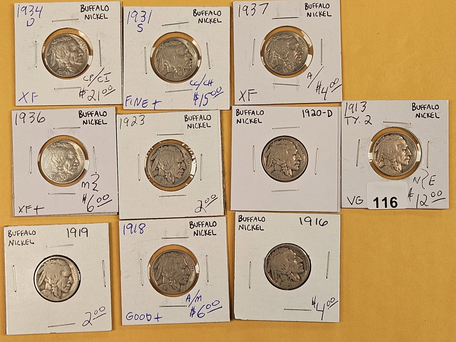 Ten mixed Buffalo Nickels: Various dates and grades