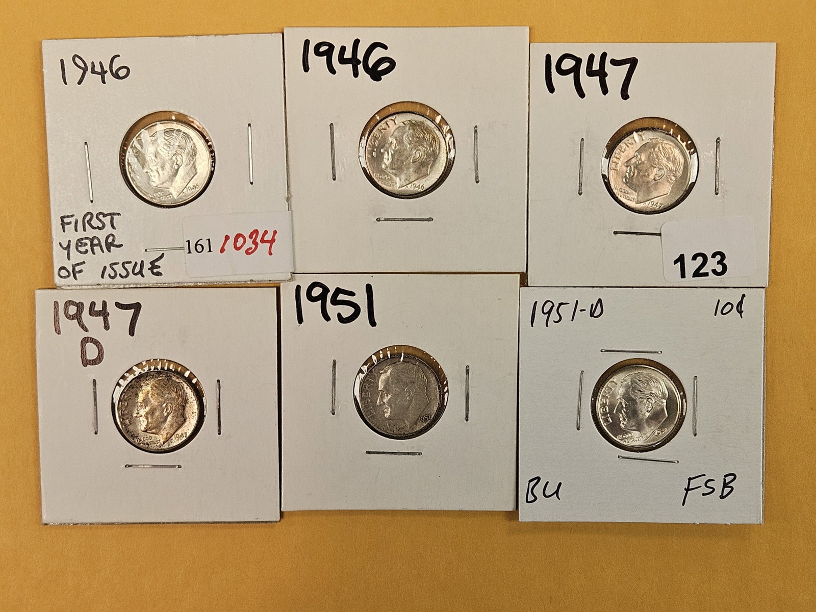 Six mixed, Roosevelt silver Dimes (1 of 3)