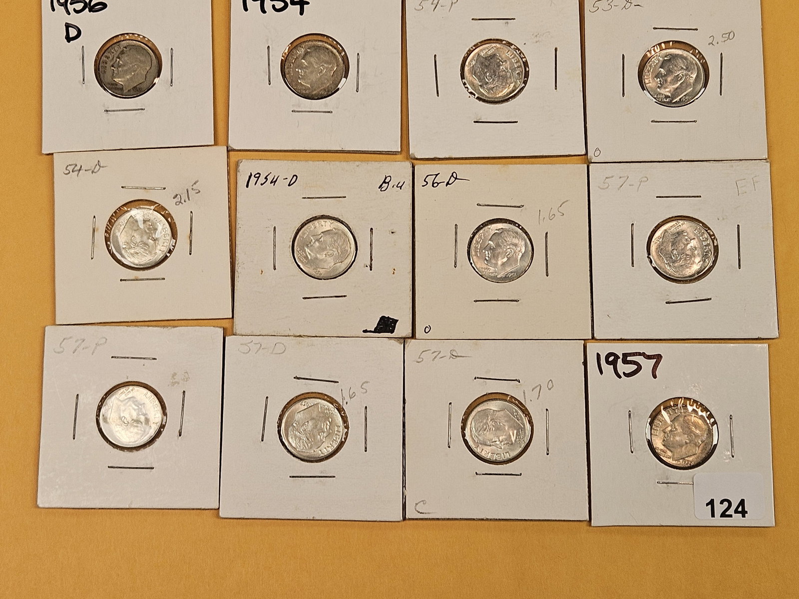 Twelve mixed, silver, Roosevelt Dimes - 2