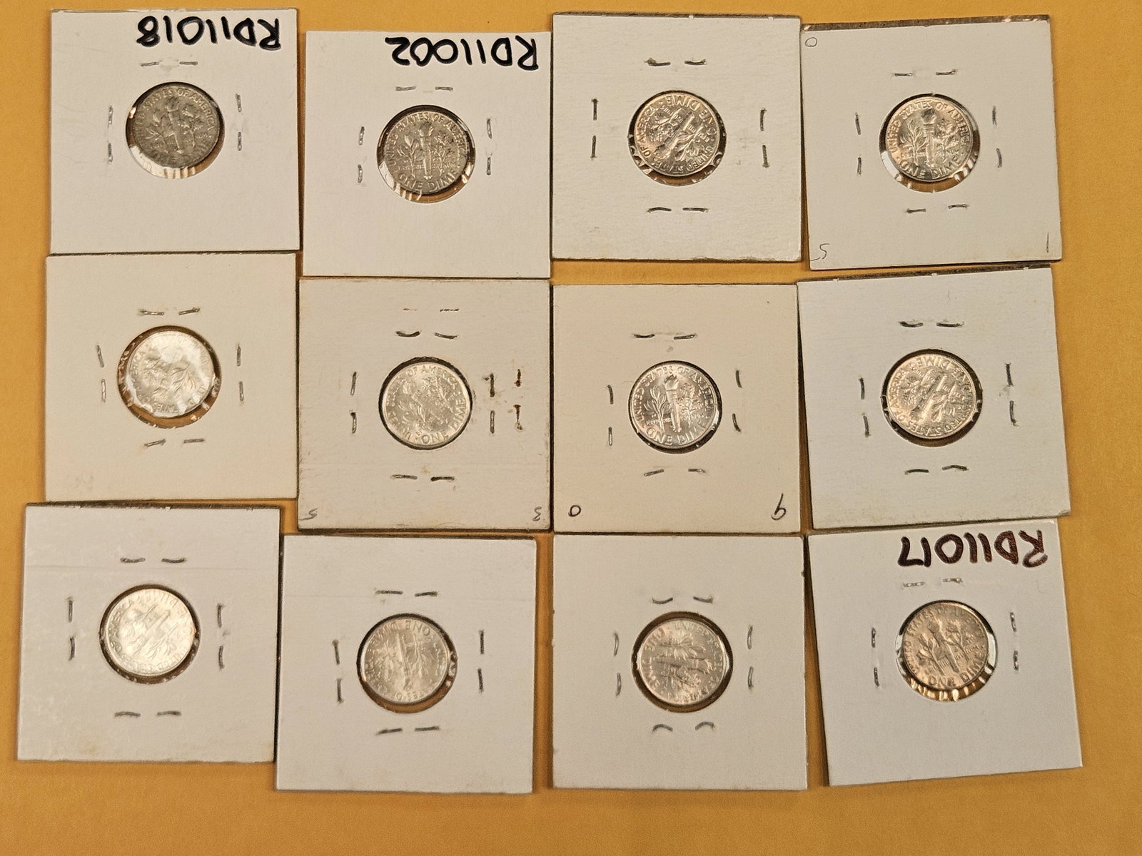 Twelve mixed, silver, Roosevelt Dimes - 3