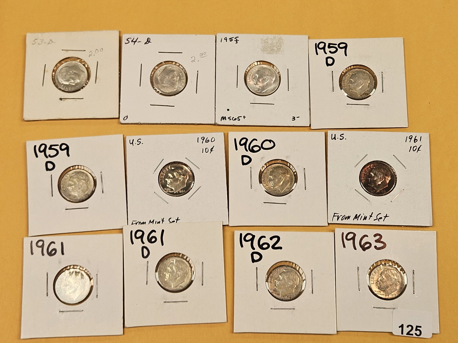 Twelve mixed, silver, Roosevelt Dimes - 2