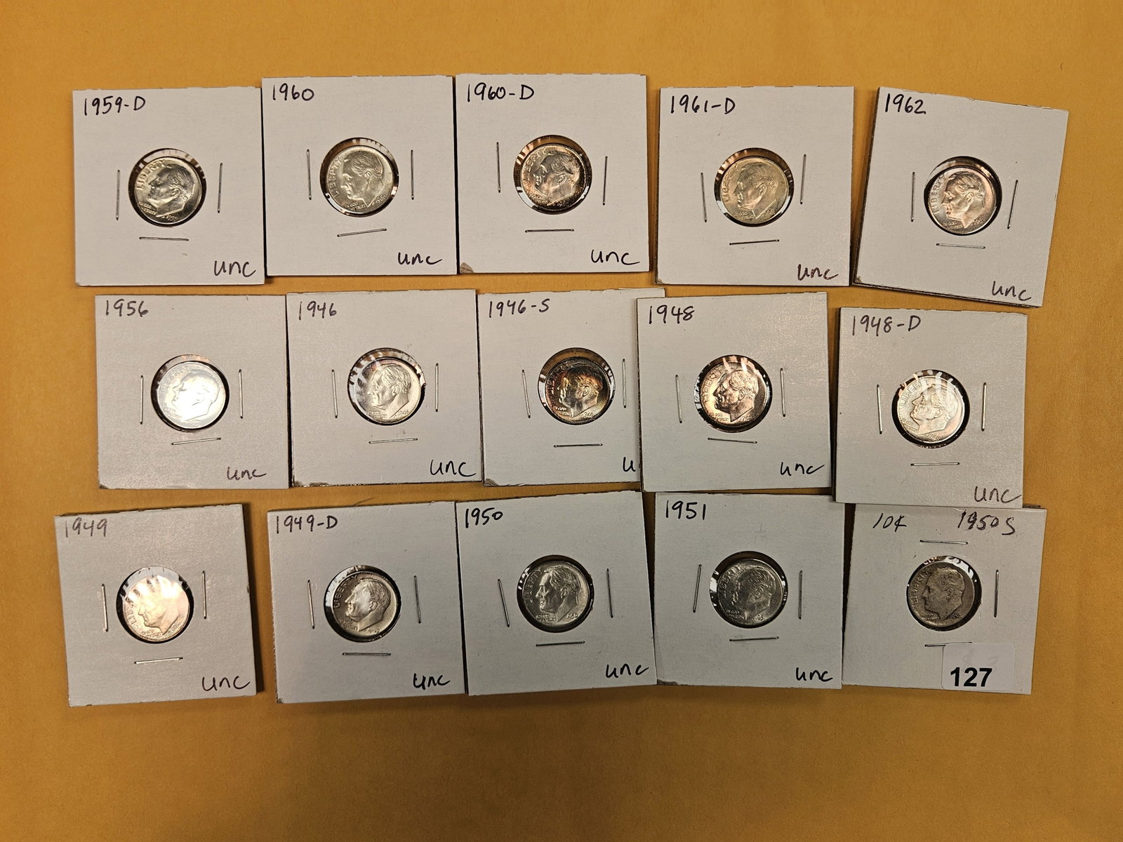 Fifteen mixed, silver, Roosevelt Dimes (1 of 2)
