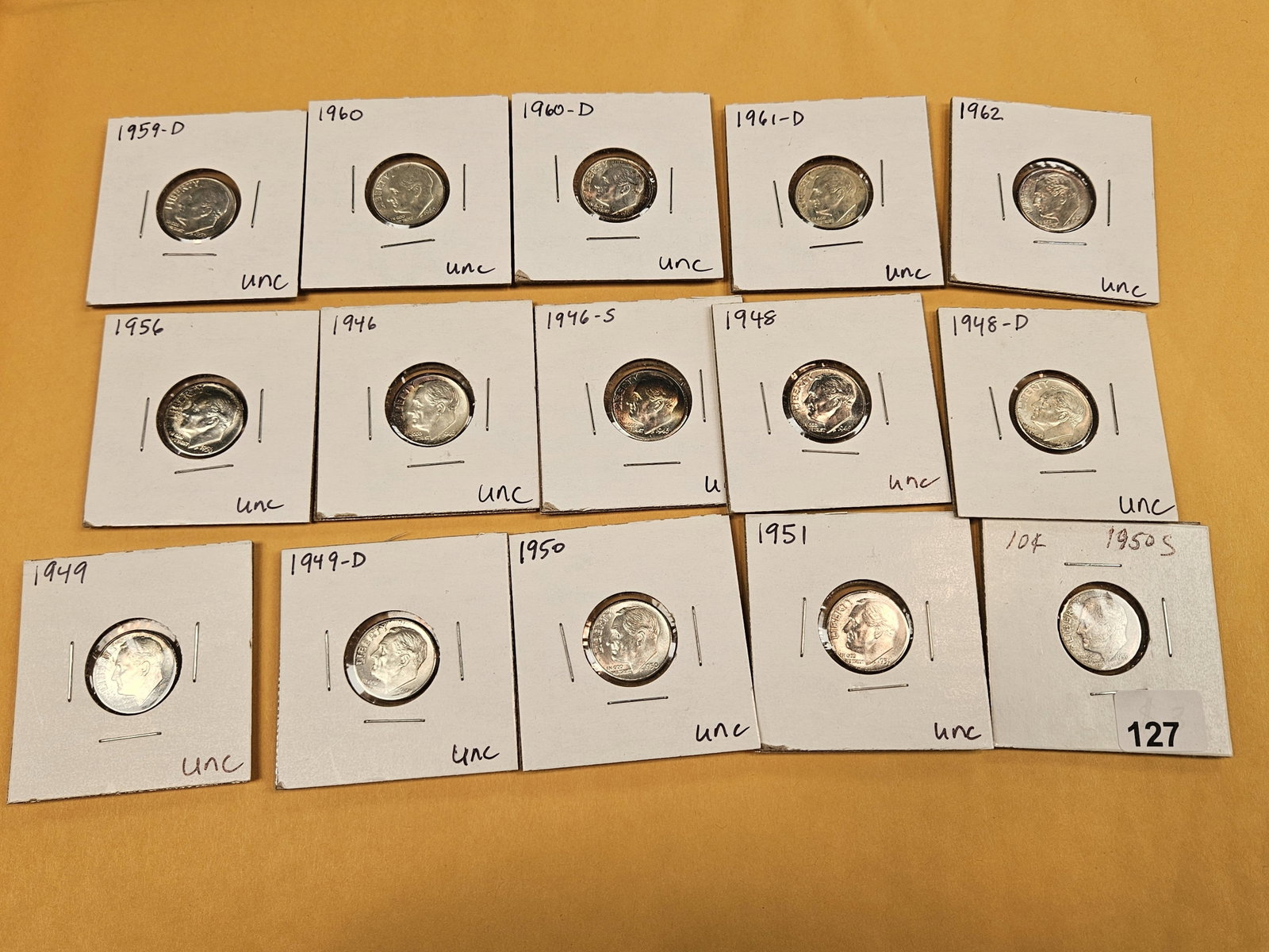 Fifteen mixed, silver, Roosevelt Dimes - 2