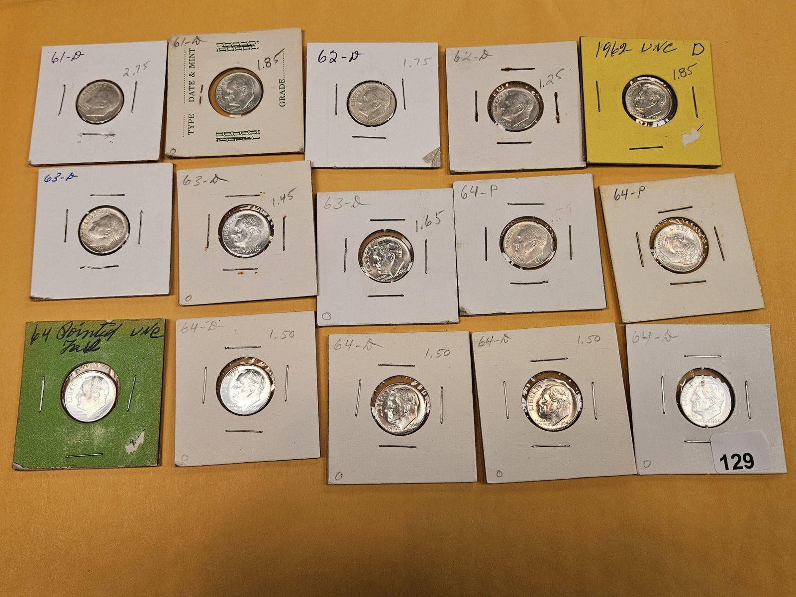 Fifteen mixed, silver, Roosevelt Dimes - 2