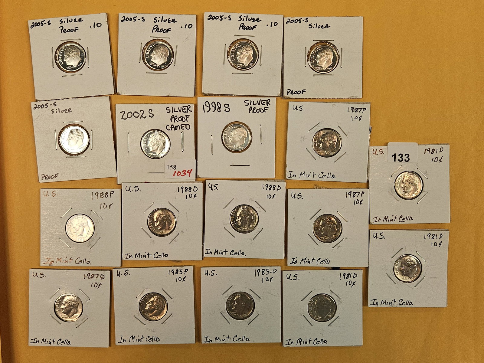 Eighteen, mixed, Roosevelt Dimes: Seven silver proofs