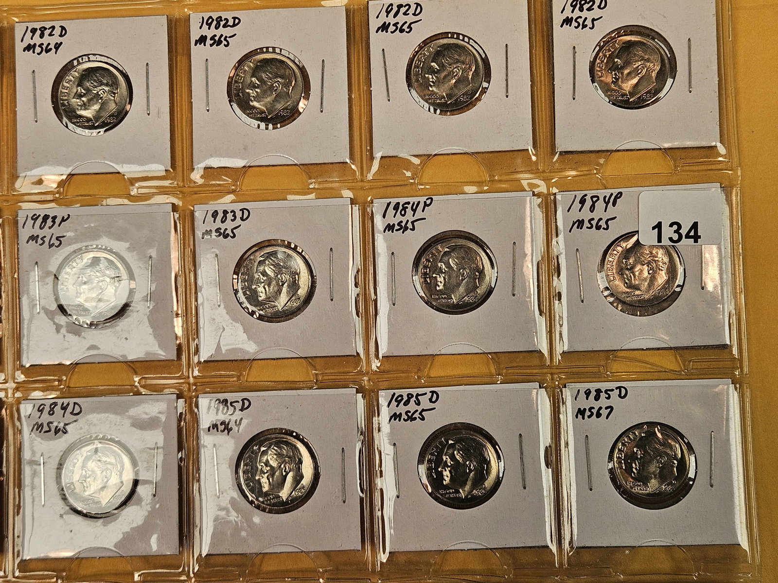 Sheet-full (20 coins) of GEM Brilliant Uncirculated Roosevelt Dimes - 2