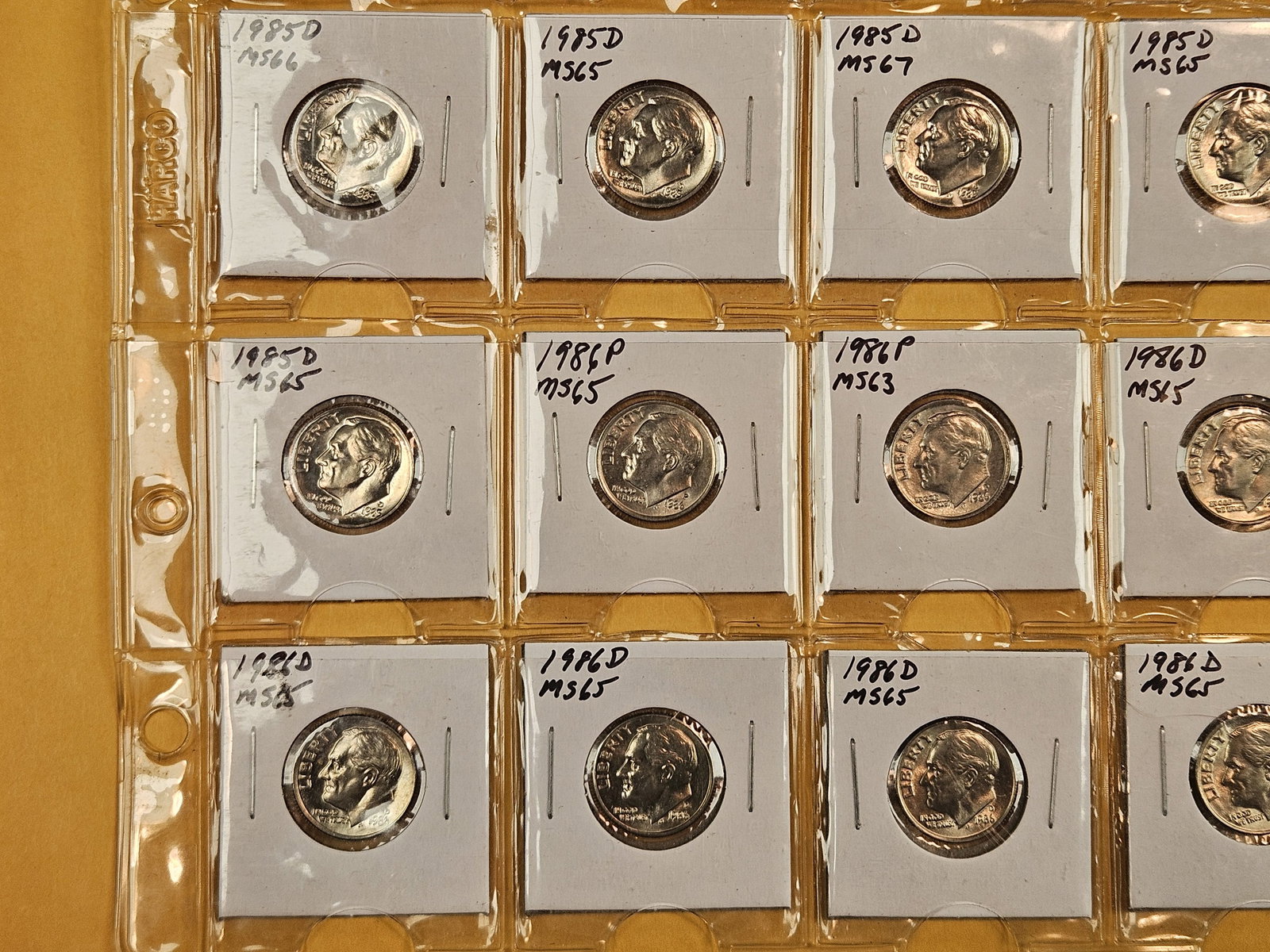 Sheet-full (20 coins) of GEM Brilliant Uncirculated Roosevelt Dimes - 3