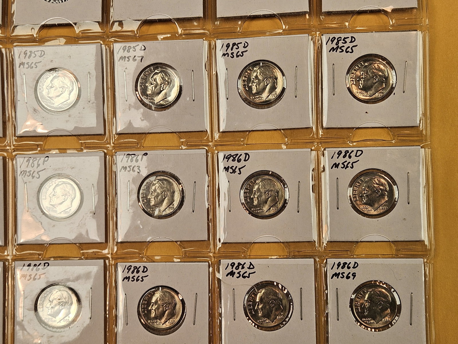 Sheet-full (20 coins) of GEM Brilliant Uncirculated Roosevelt Dimes - 4