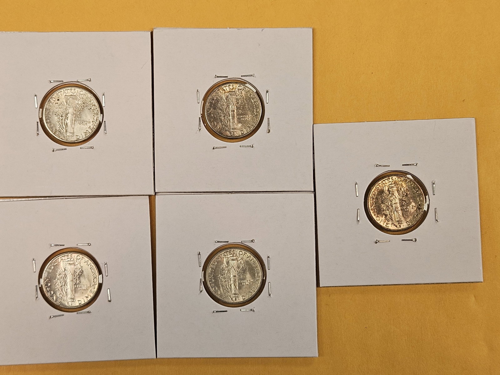 Five silver Mercury Dimes - 5