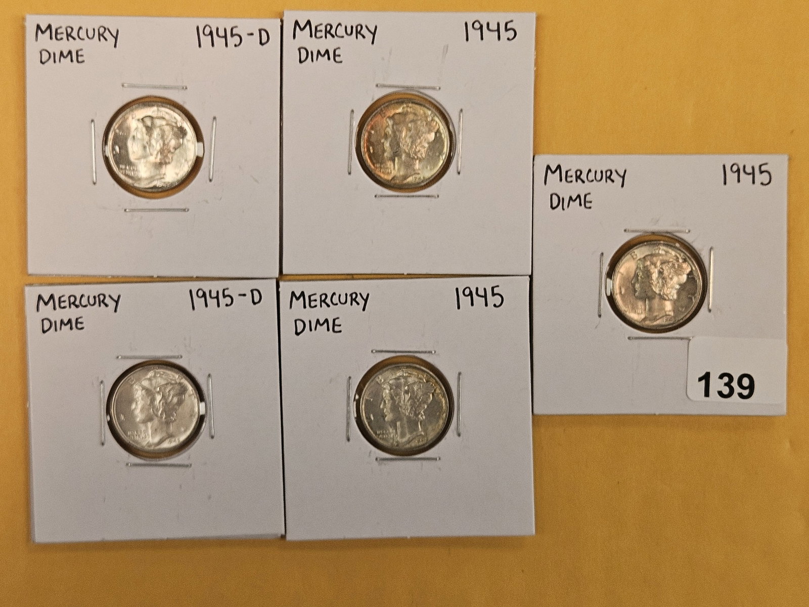 Five silver Mercury Dimes: Brilliant Uncirculated to Very Choice Brilliant Unirculated
