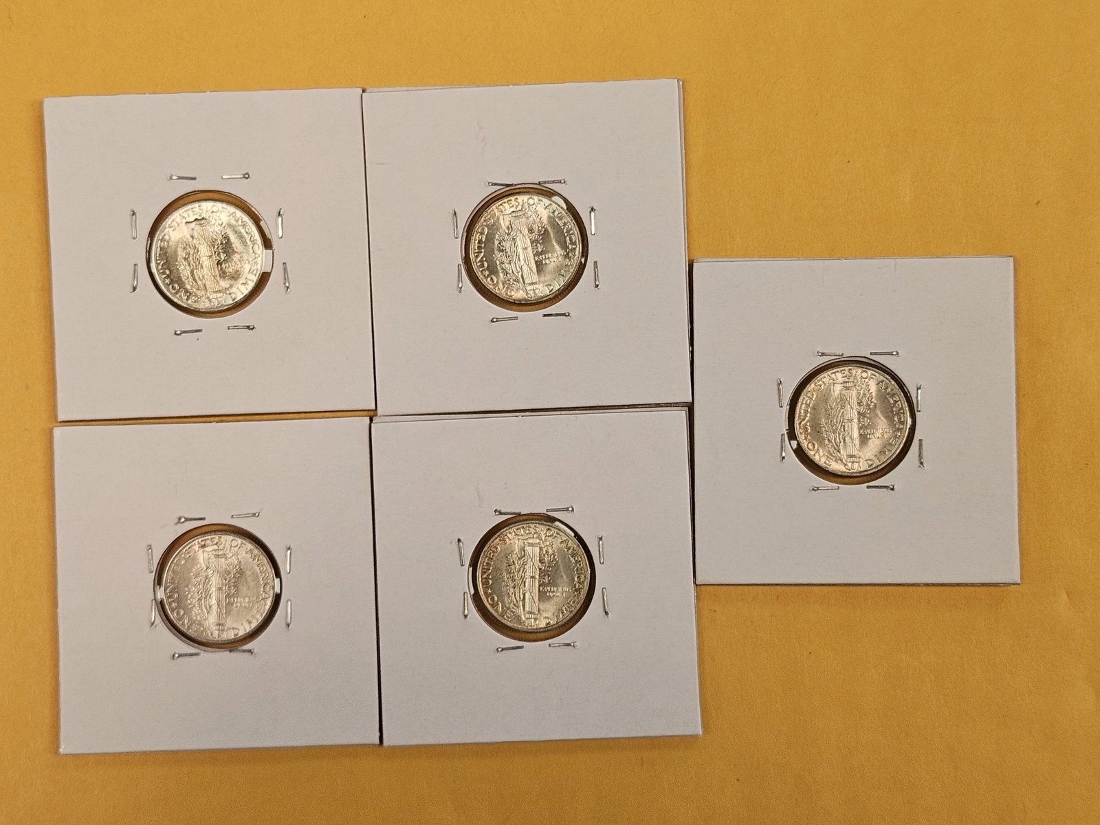 Five silver Mercury Dimes - 5
