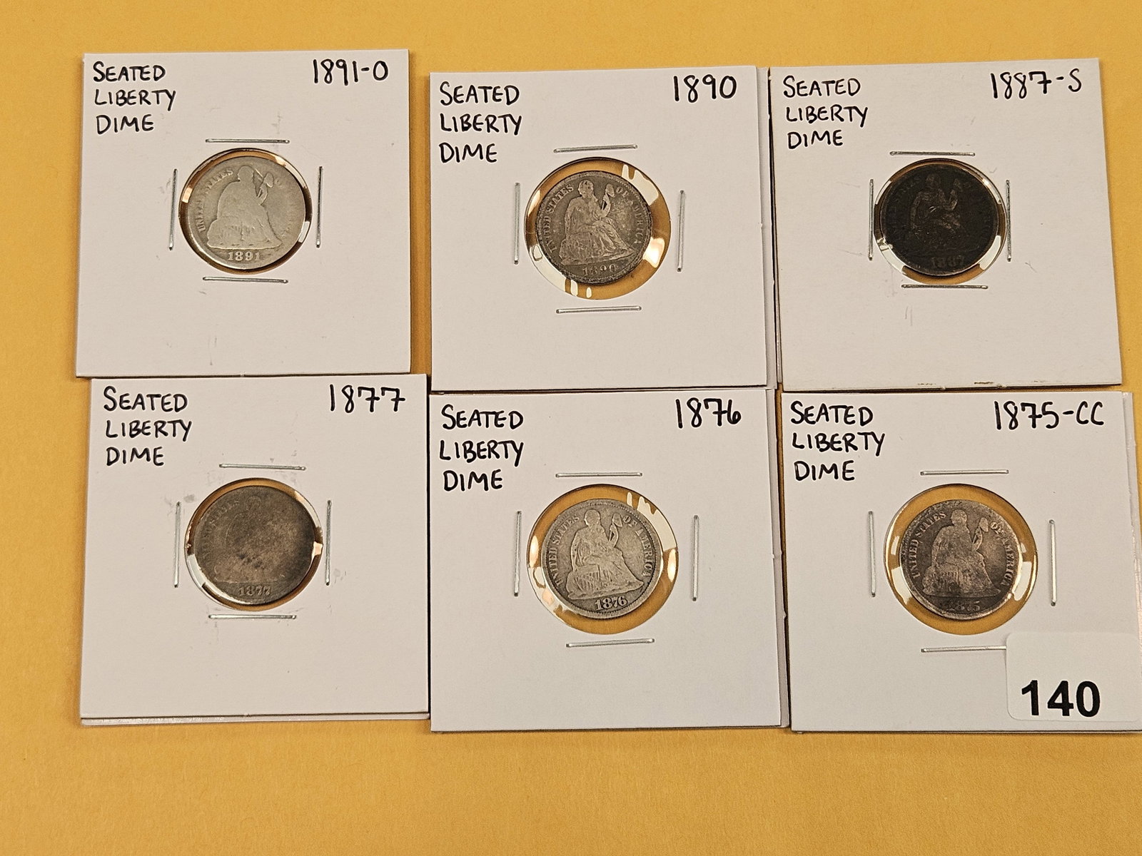 Six, mixed, silver, Seated Liberty Dimes - 2