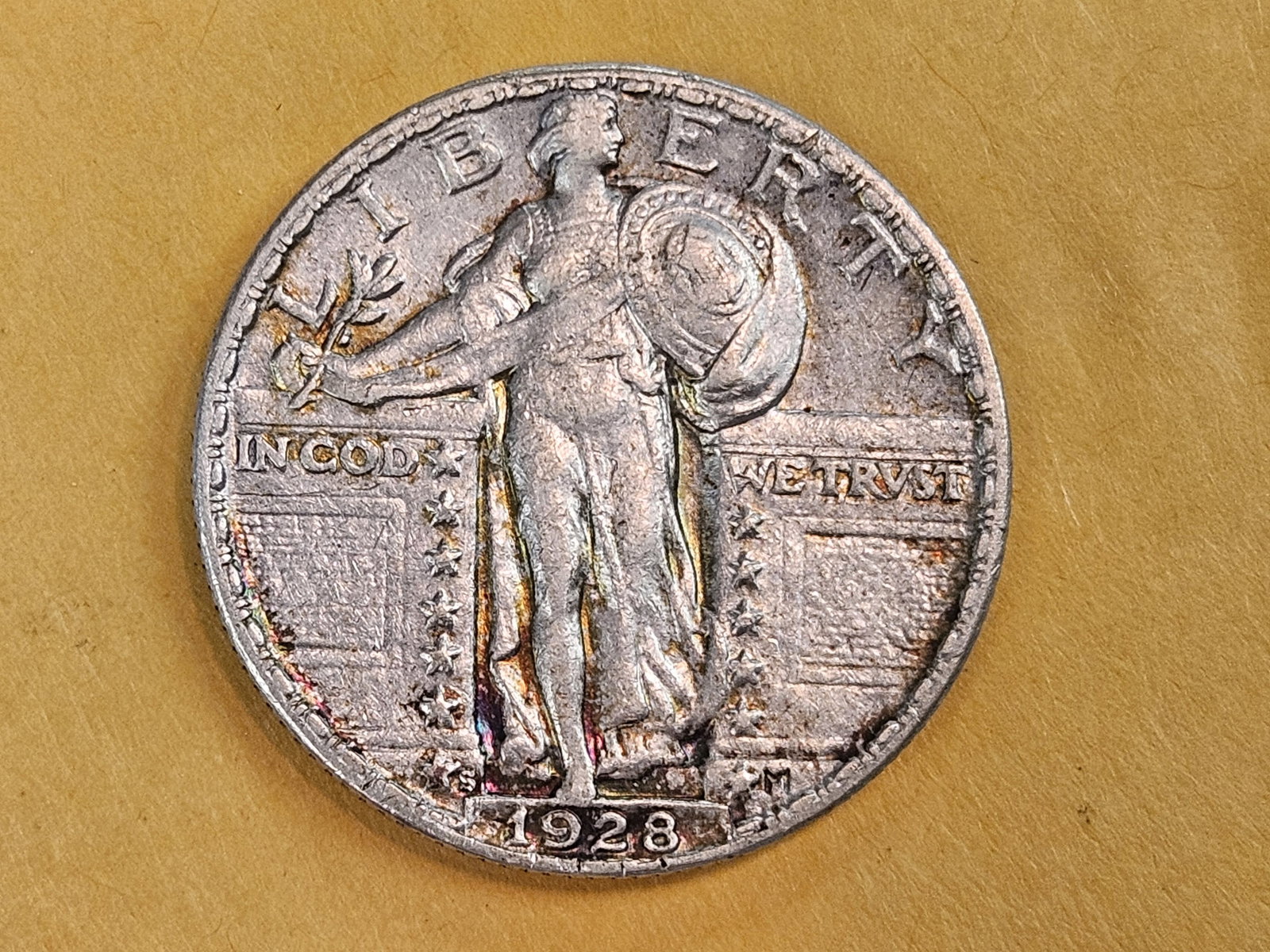 1928-S Standing Liberty silver Quarter: In About Uncirculated