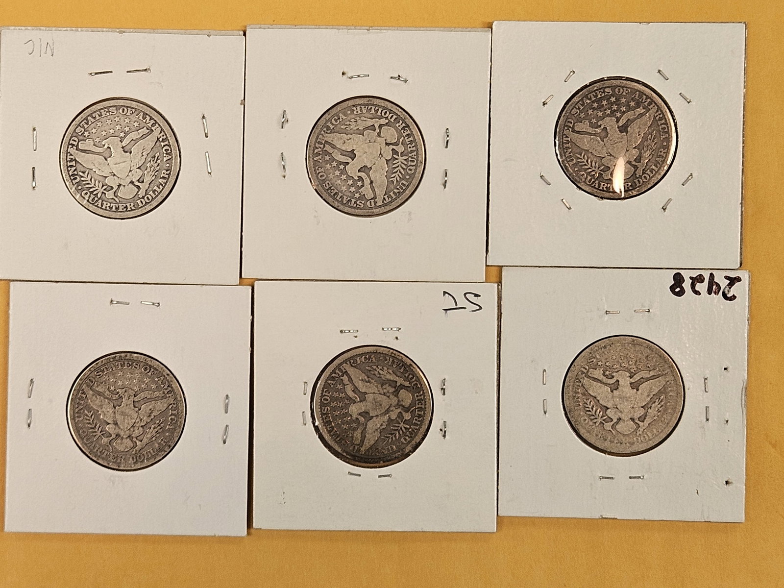 Six early date Barber silver Quarters - 2