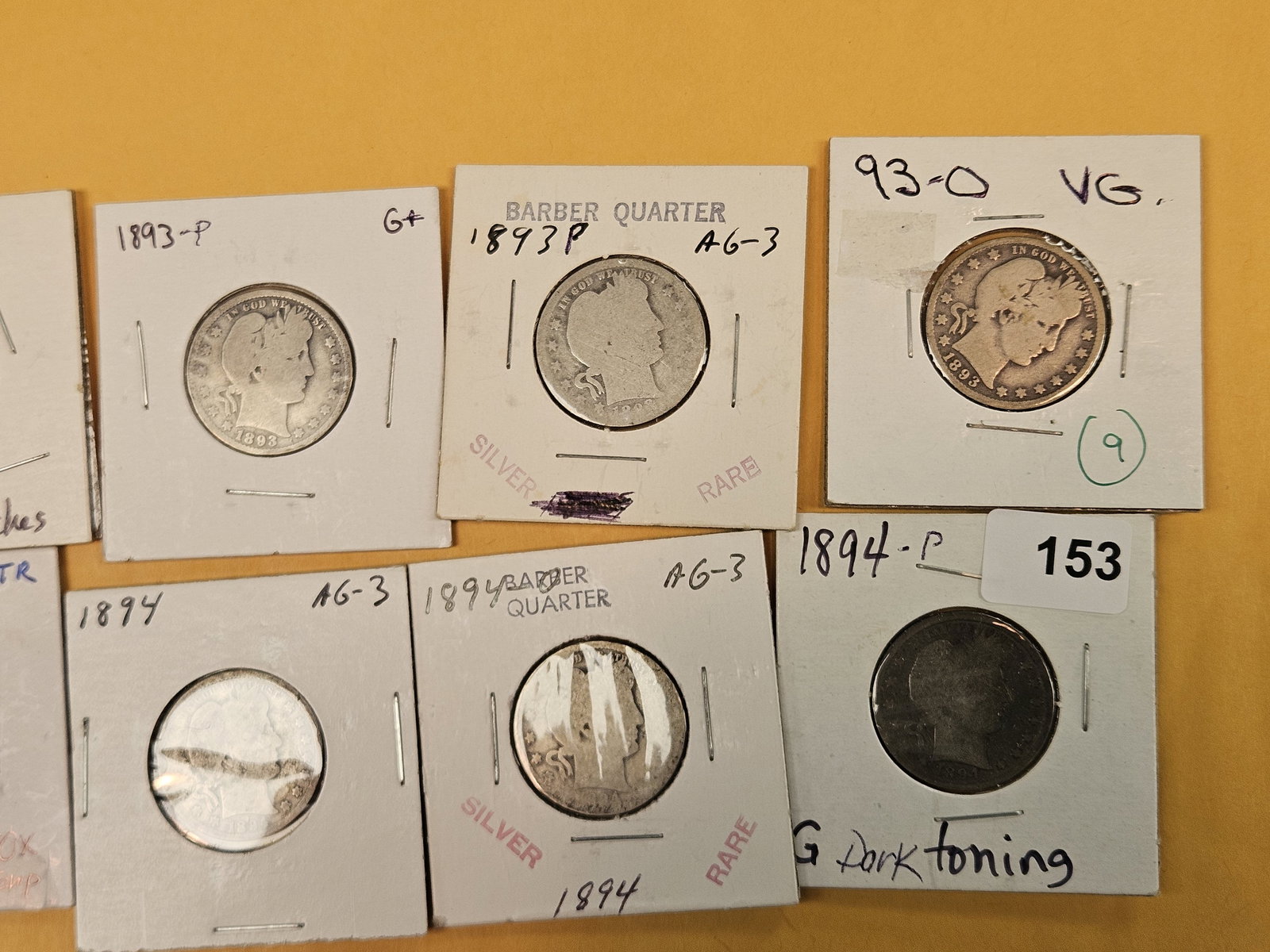 Ten, mixed, early date silver Barber Quarters - 4