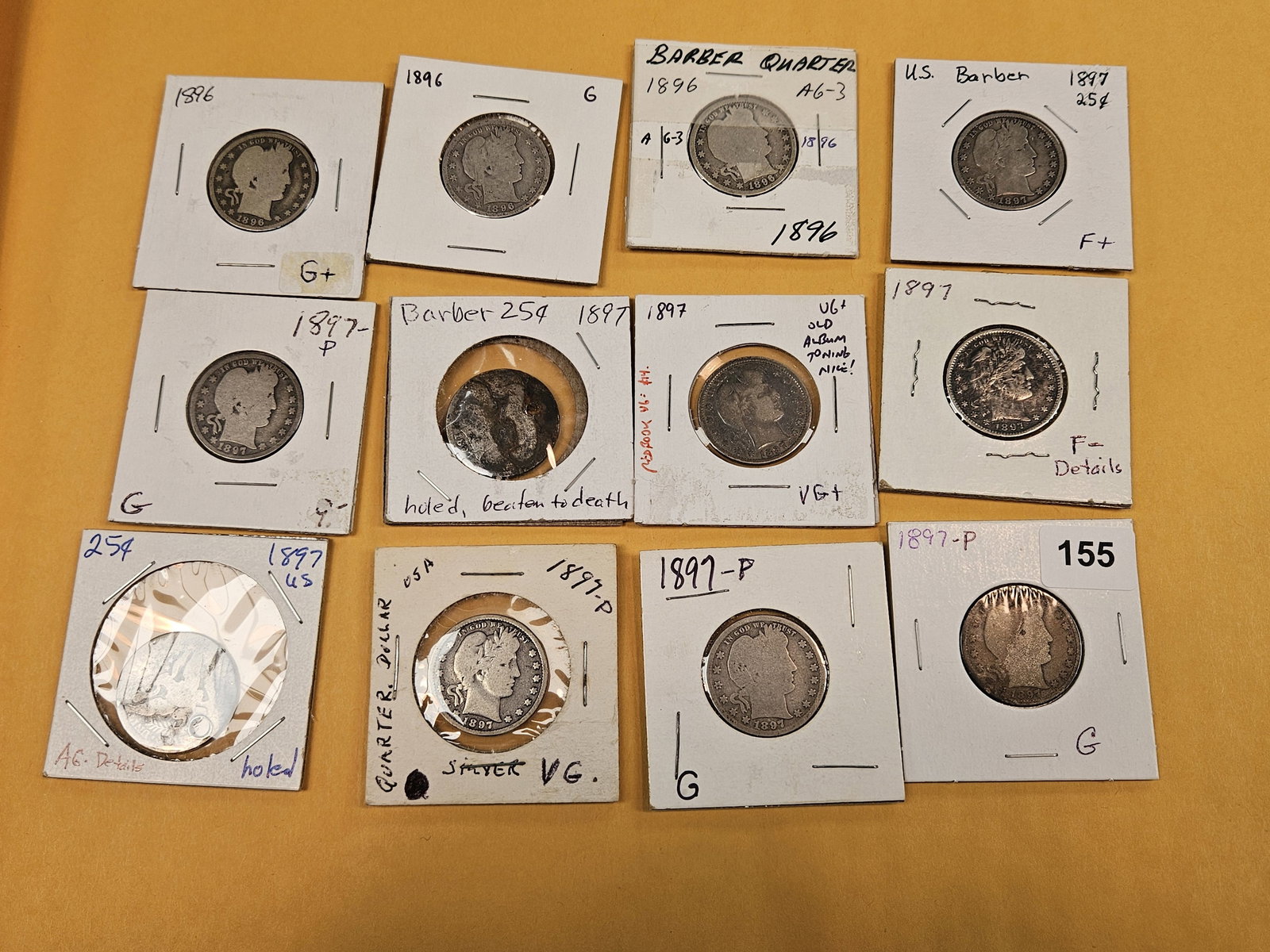 Twelve, mixed, early date silver Barber Quarters - 2