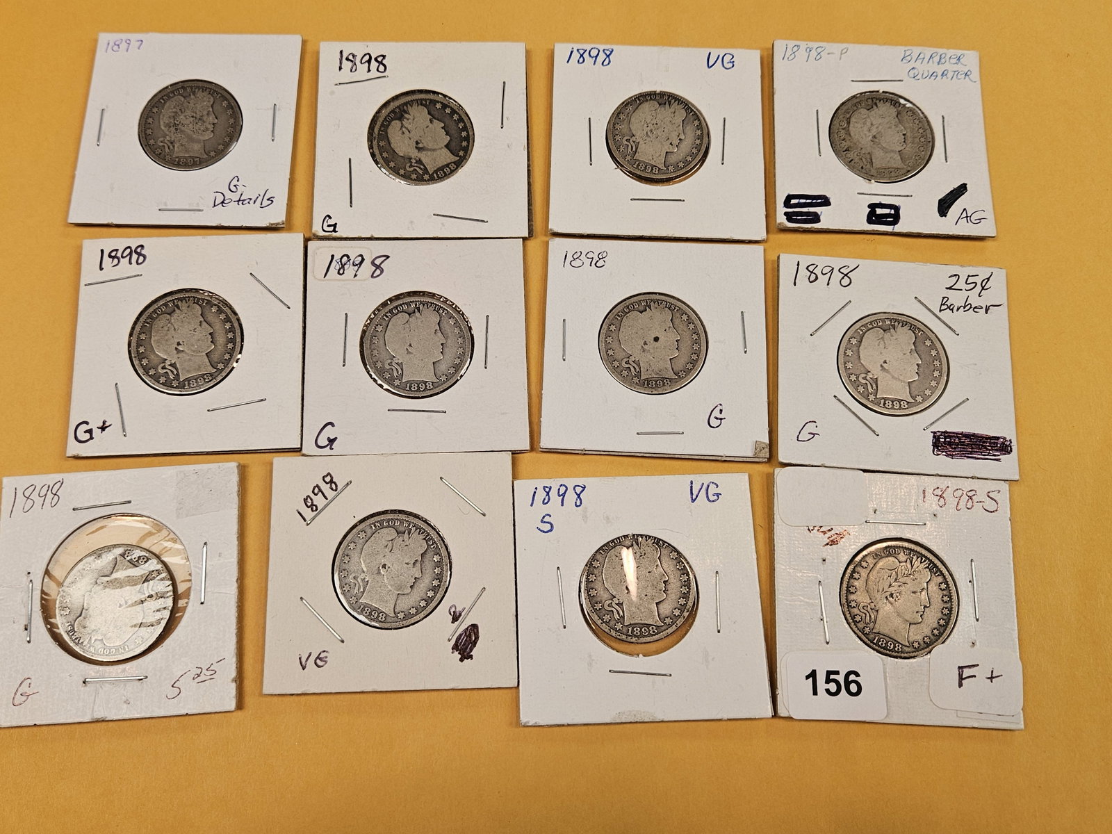 Twelve, mixed, early date silver Barber Quarters - 2