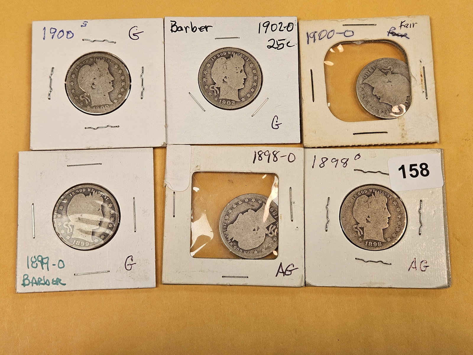 Six, slightly better date, Barber silver Quarters - 2