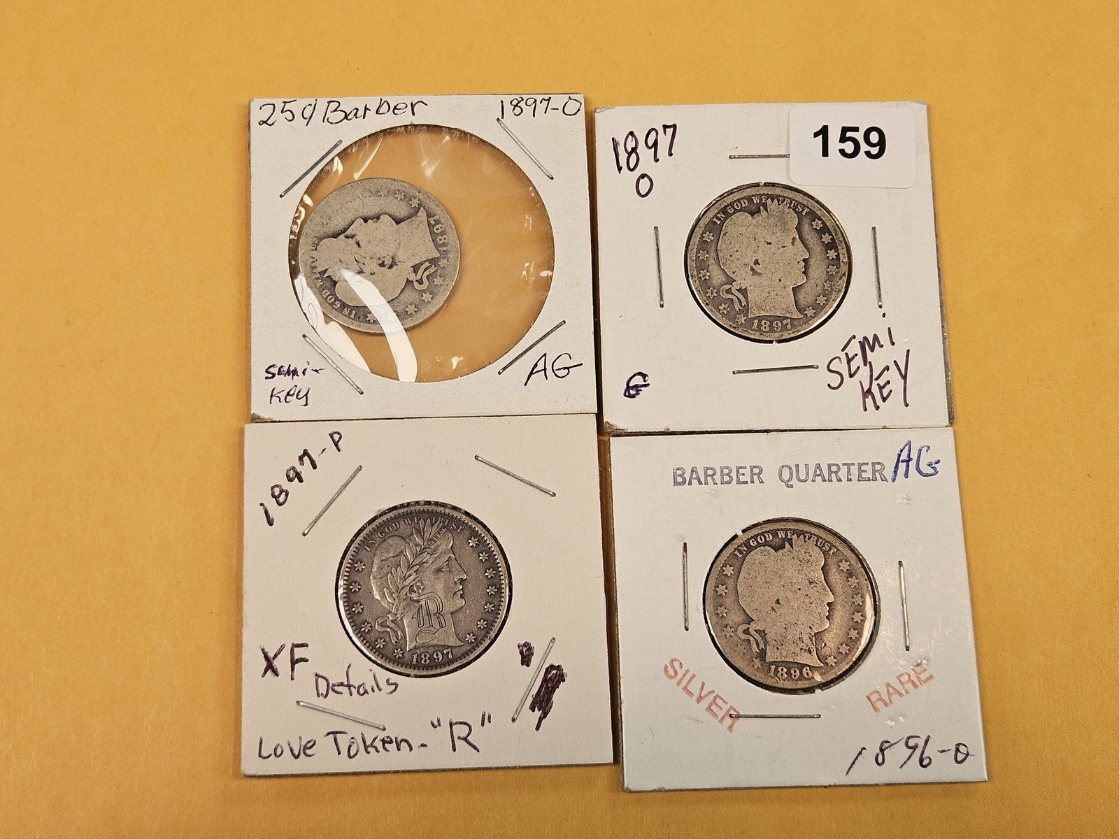 Four, slightly better date, Barber silver Quarters - 2