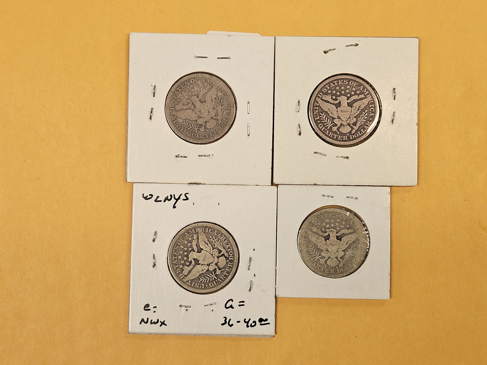 Four, slightly better date, Barber silver Quarters - 2