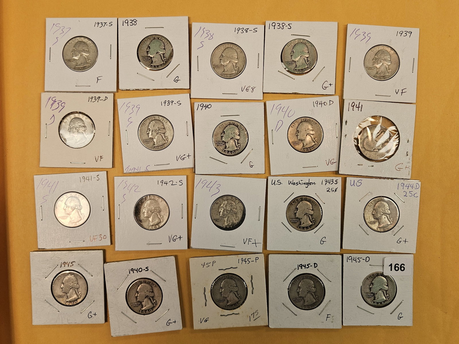 Twenty, mixed, silver, Washington Quarters: All circulated