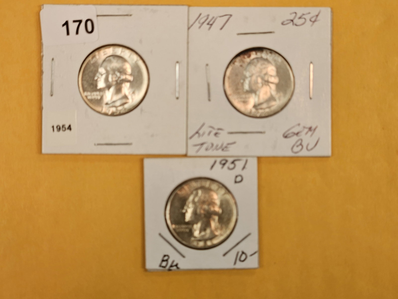 Three Choice Brilliant Uncirculated Washington Quarters: 1954, 1947 and 1951-D