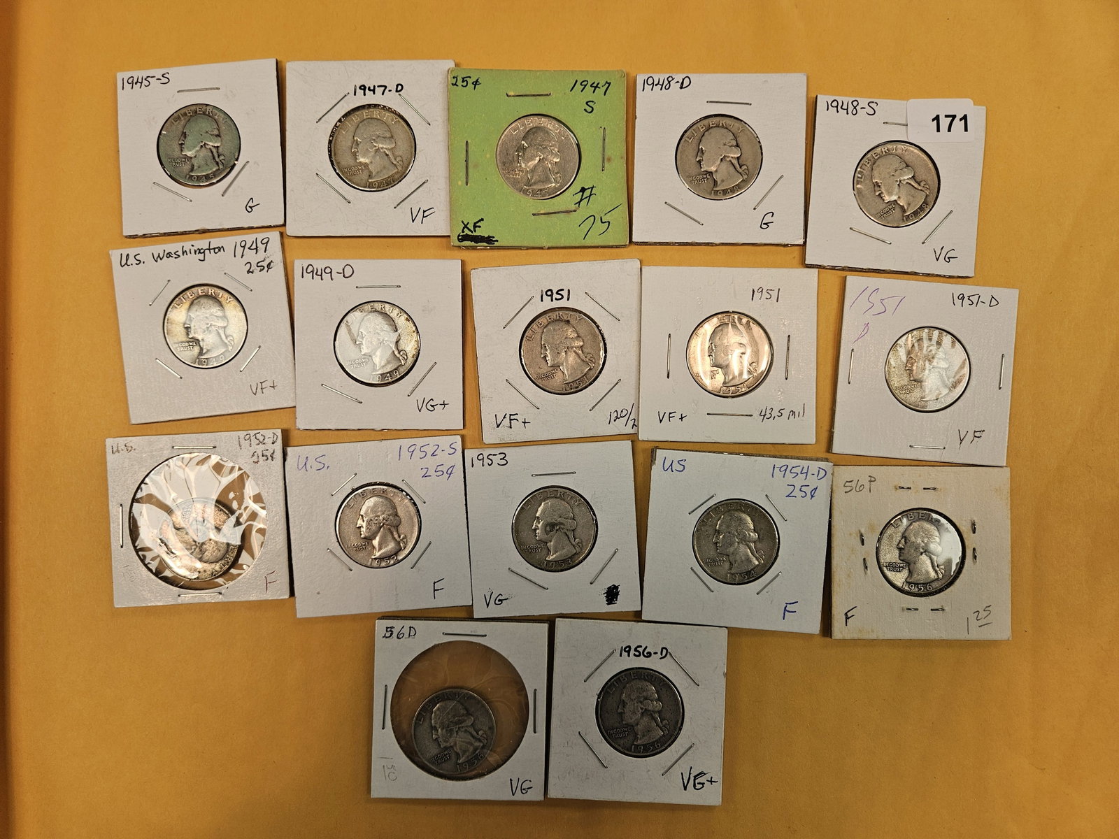 Seventeen, mixed, silver, Washington Quarters: All circulated
