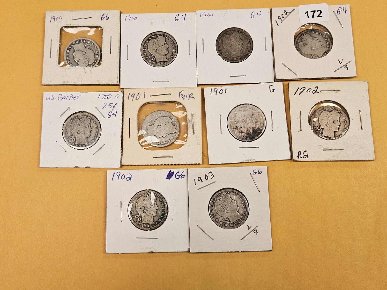Ten mixed silver Barber Quarters - 2