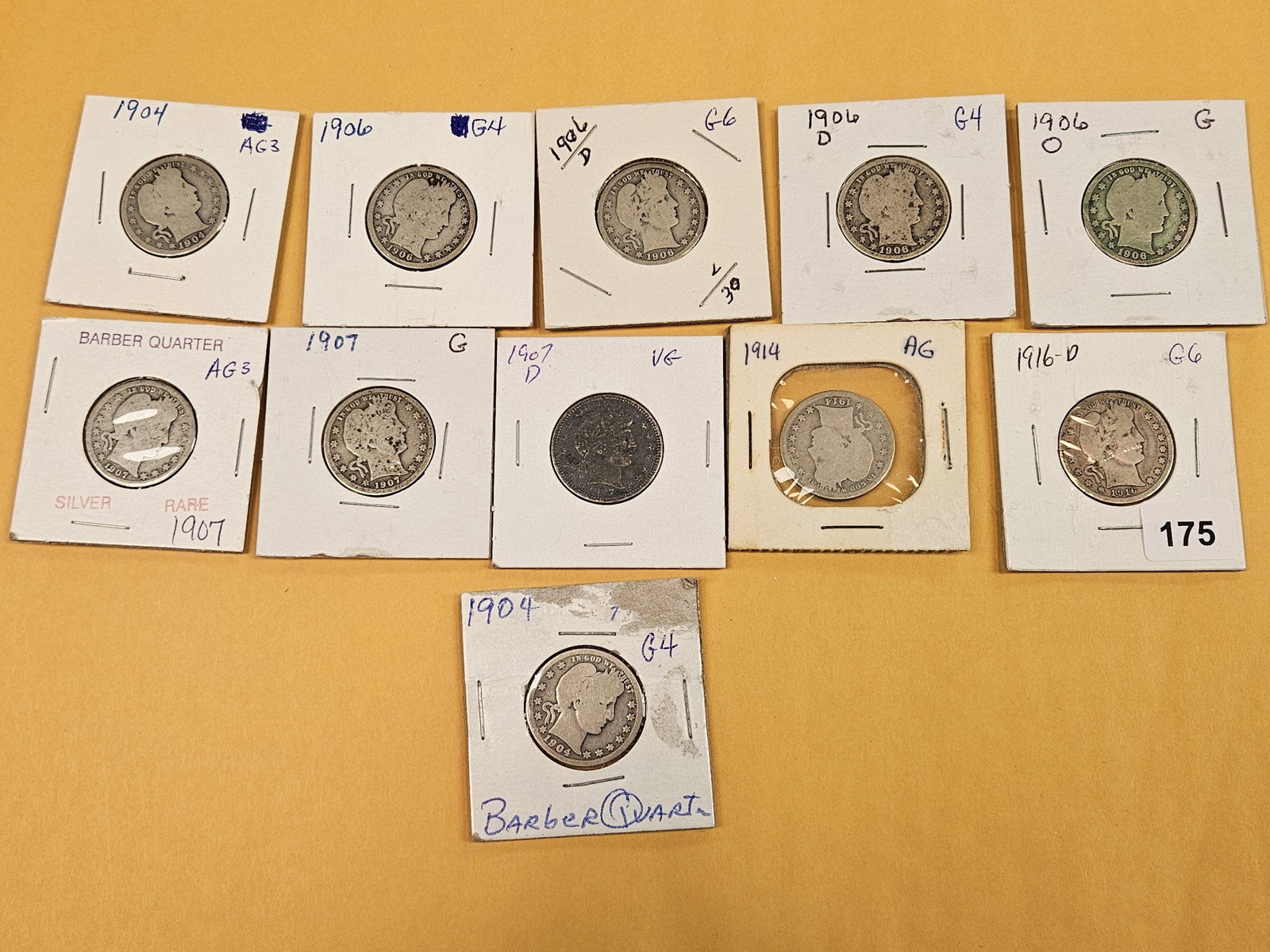 Eleven mixed silver Barber Quarters - 2