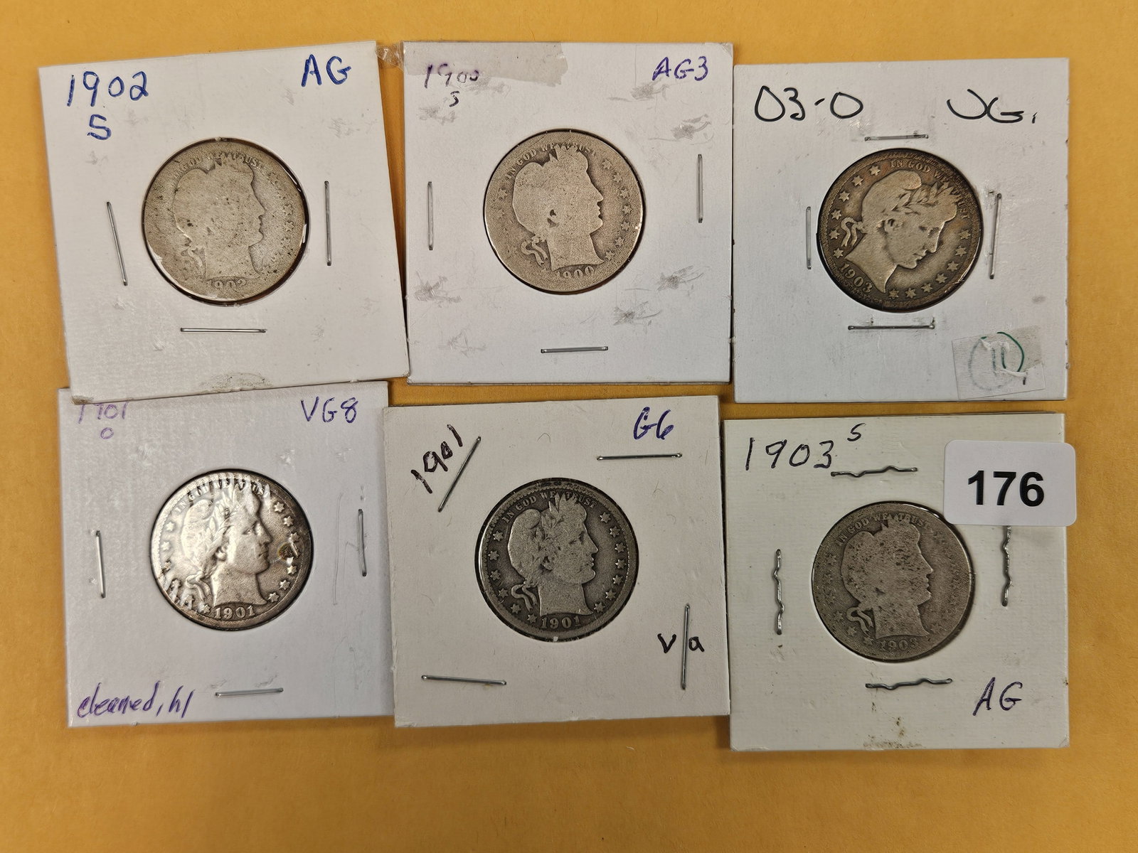 Six little better Barber Quarters: Mixed
