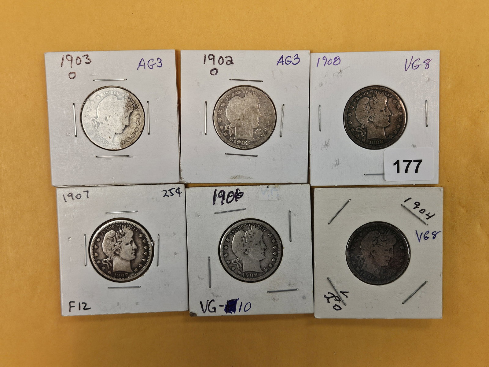 Six little better Barber Quarters: Mixed