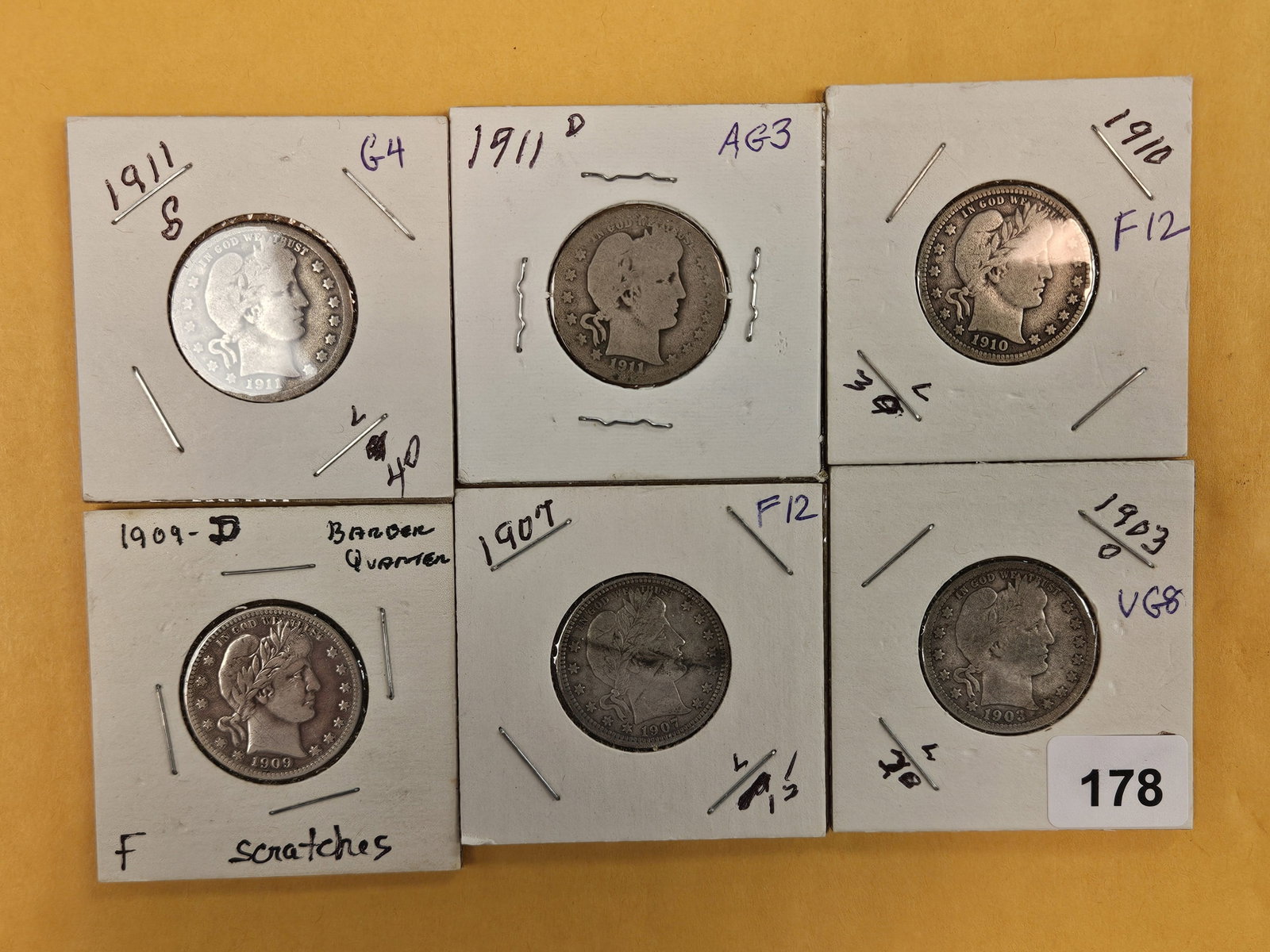 Six little better Barber Quarters: Mixed