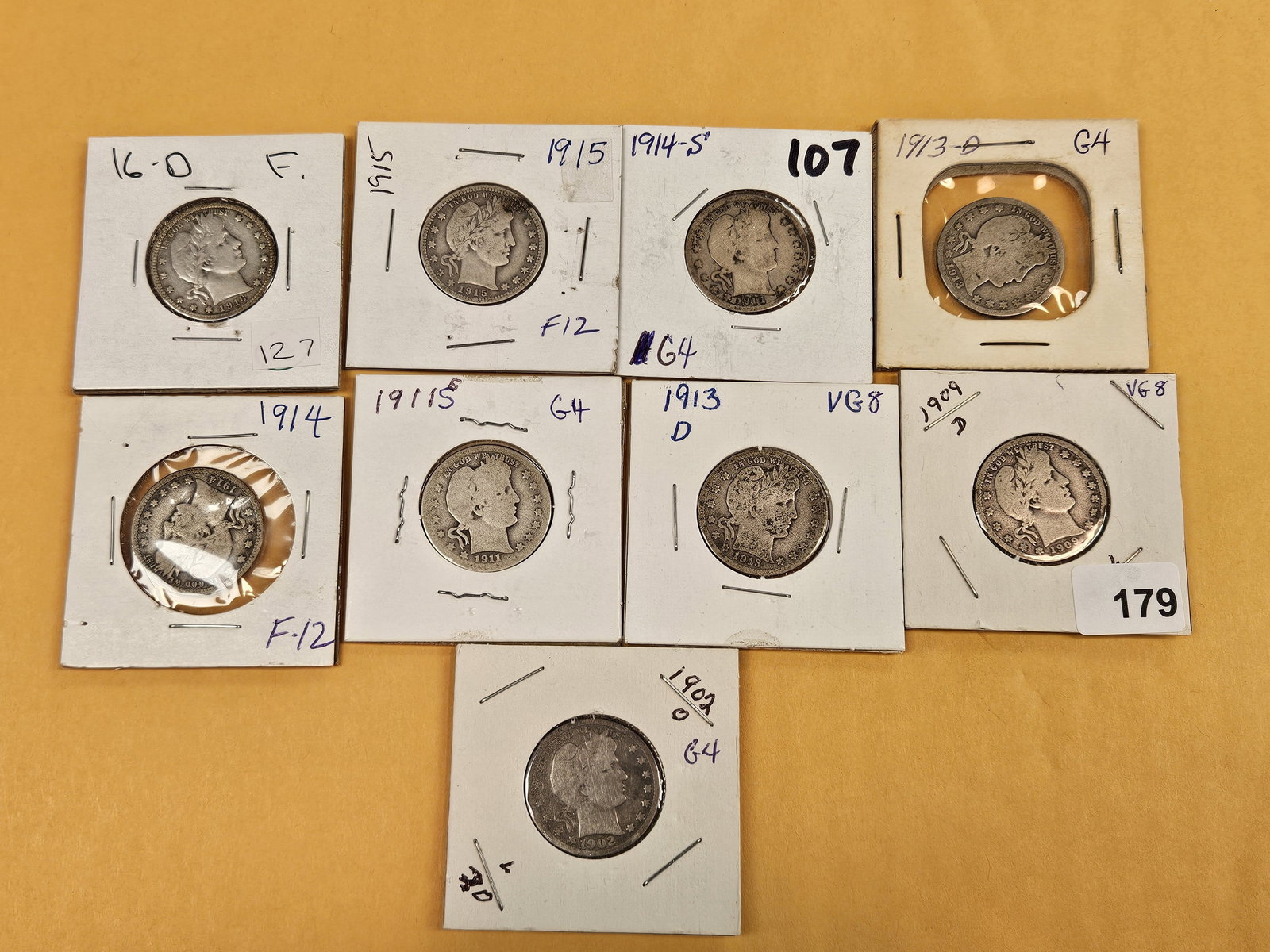 Nine little better Barber Quarters - 2