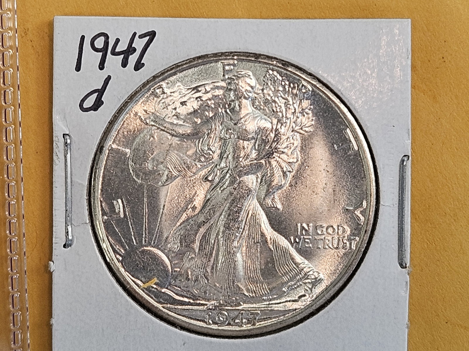 Very Choice Brilliant Uncirculated 1947-D Walking Liberty Half Dollar: Great luster