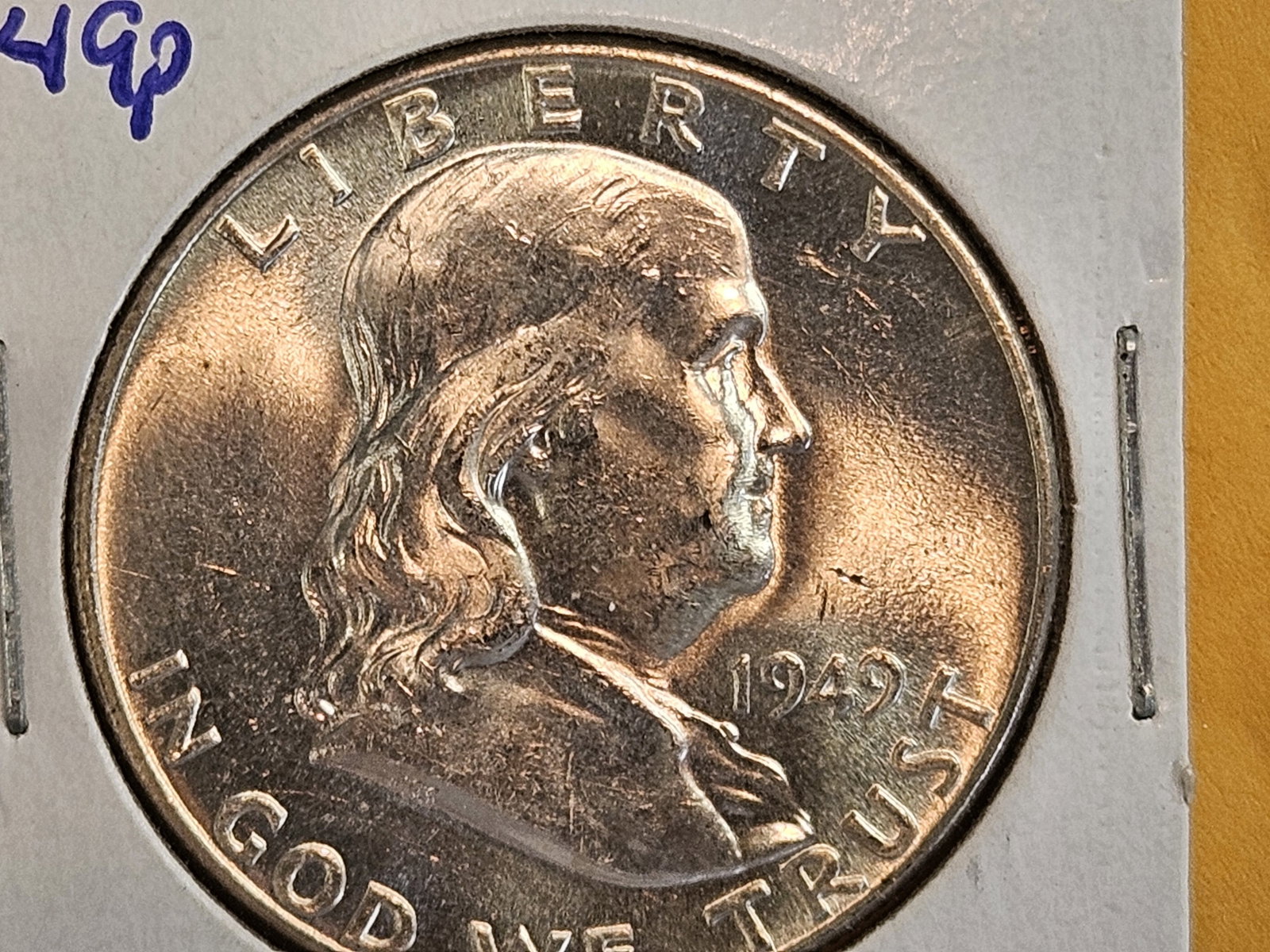 Choice Brilliant Uncirculated 1949 Franklin Half Dollar FBL: Full Bell Lines