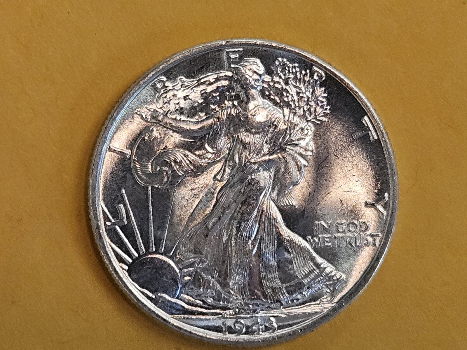 Very Choice Brilliant Uncirculated 1943 Walking Liberty Half Dollar: Outstanding Contrast
