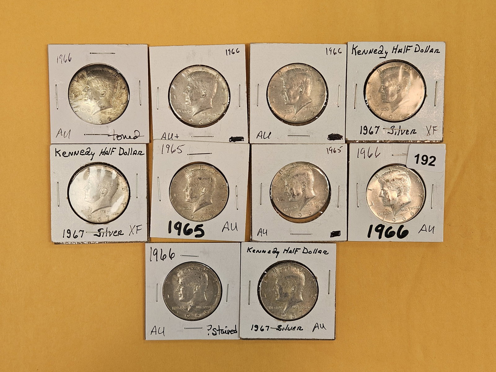 Ten, mixed, Silver Kennedy half Dollars: All 40% silvers