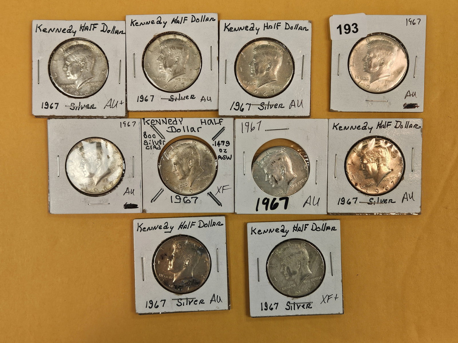 Ten, mixed, Silver Kennedy half Dollars: All 40% silvers
